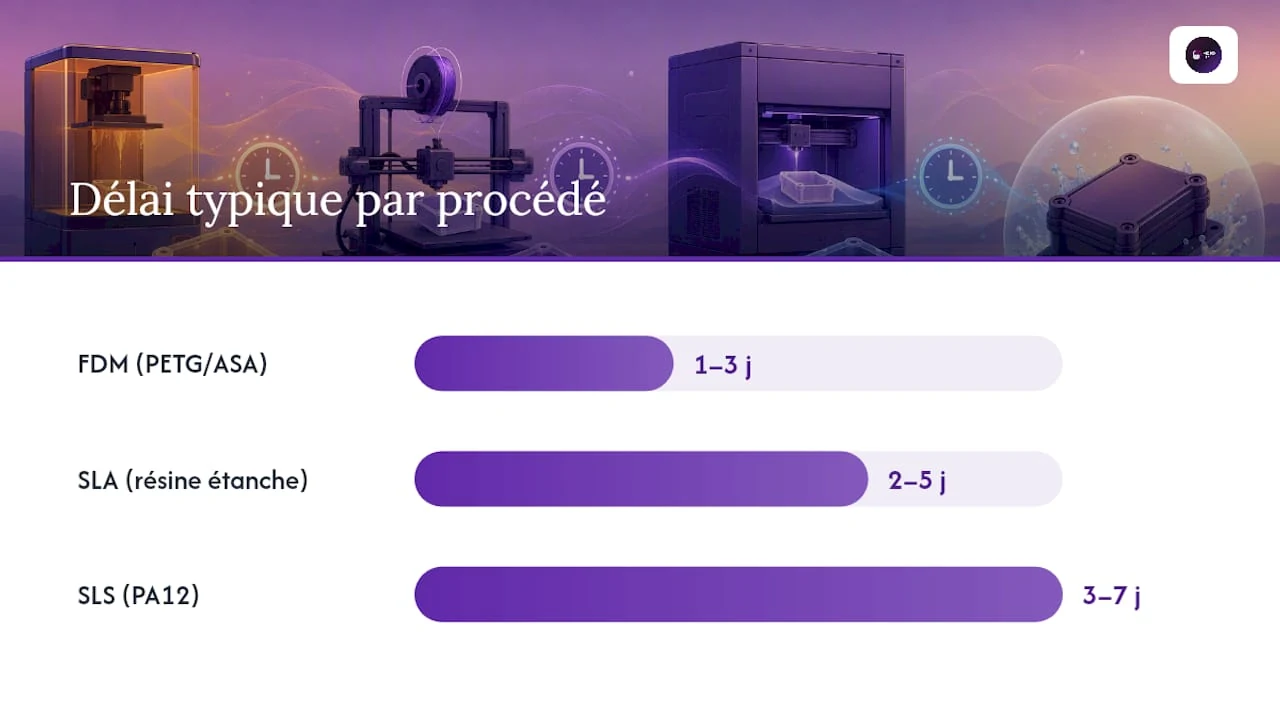 Tableau comparatif des différentes techniques d’impression 3D adaptées à la fabrication de boîtiers certifiés IP67