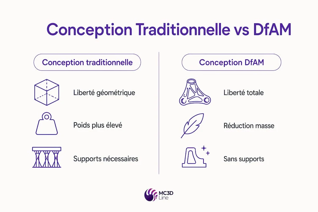 Infographie : mise en perspective entre la conception classique et l’approche DfAM