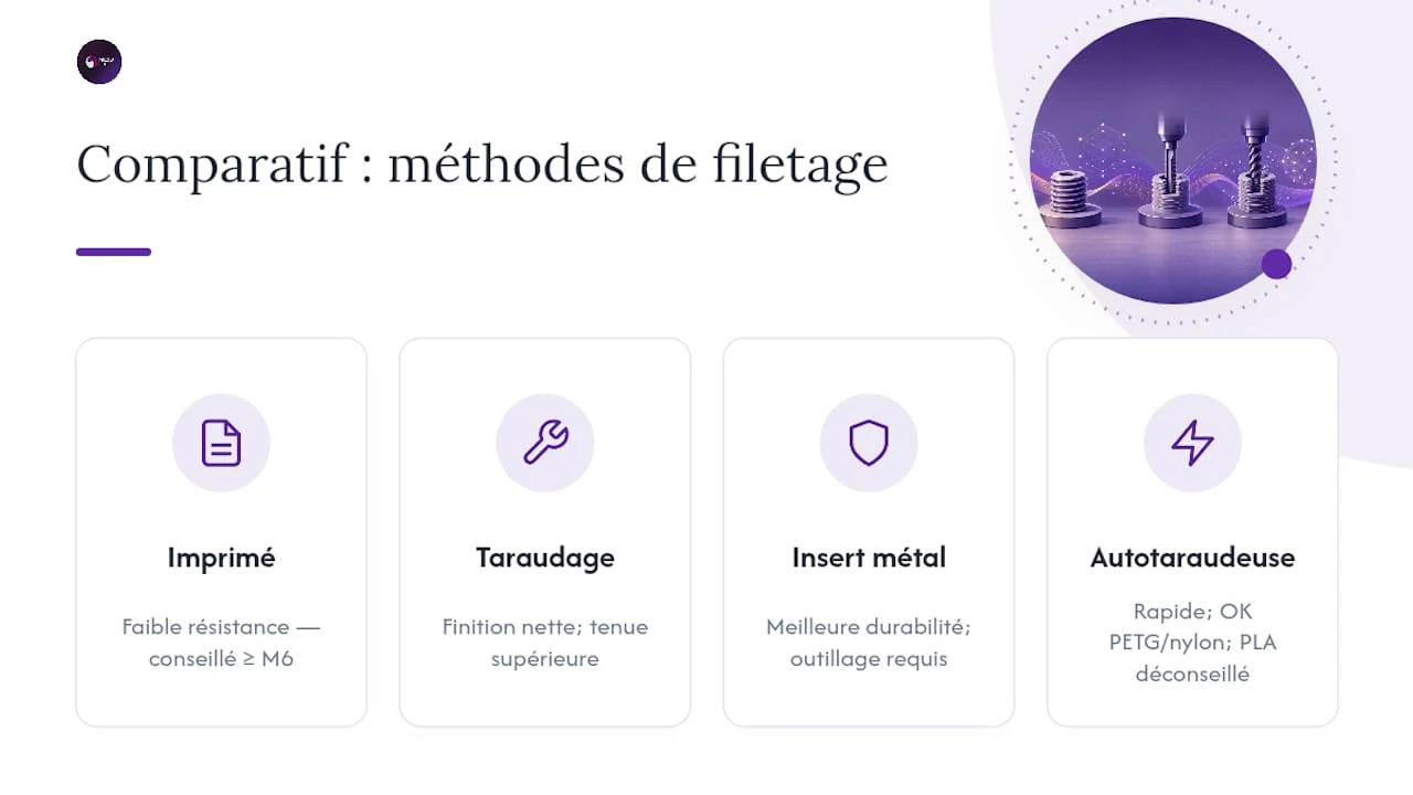 Comparaison des différentes techniques de filetage en impression 3D