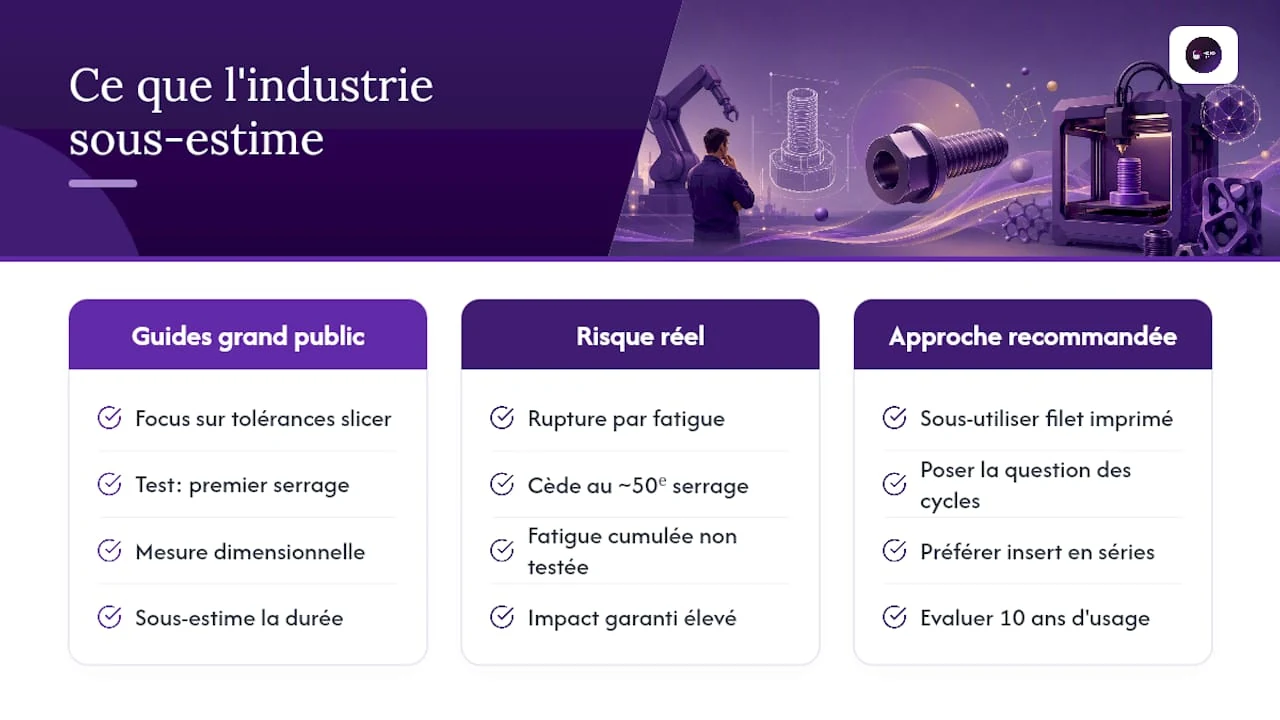Ce que l'industrie sous-estime sur le filetage imprimé — overview diagram
