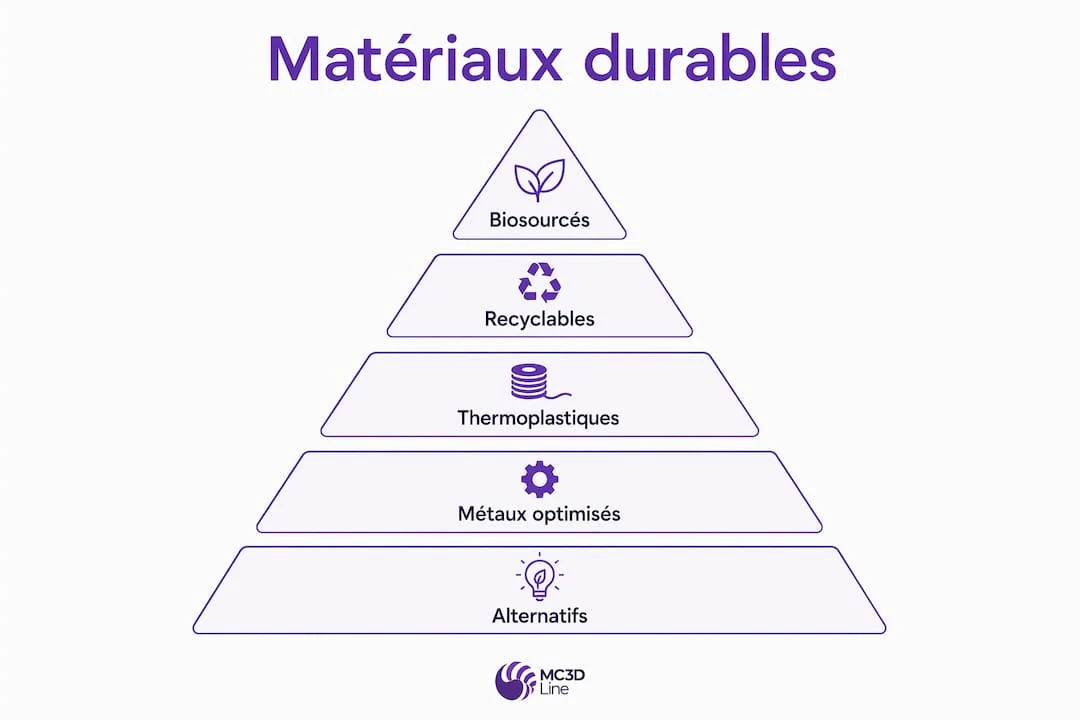 Découvrez en un coup d'œil les différentes familles de matériaux écoresponsables adaptés à l’impression 3D grâce à cette infographie.
