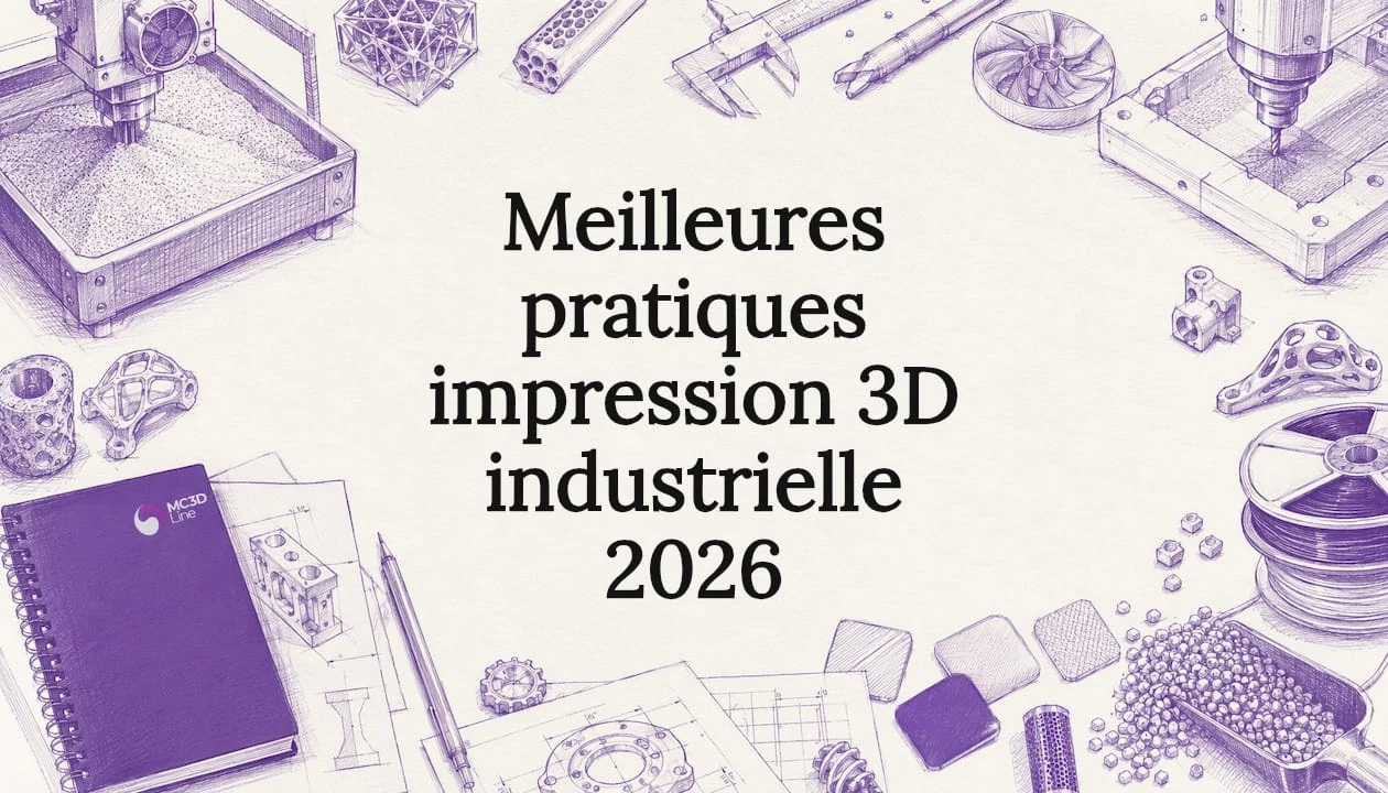 Titre encadré par des illustrations d’outils liés à l’impression 3D