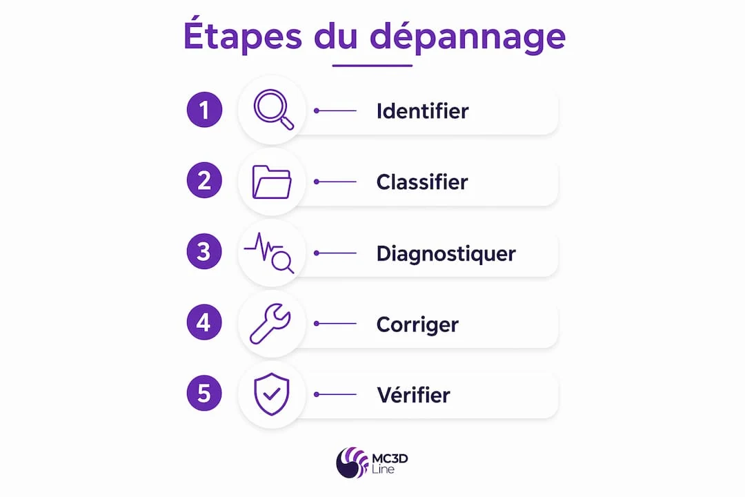 Découvrez en image les différentes étapes essentielles pour réussir le dépannage en impression 3D.