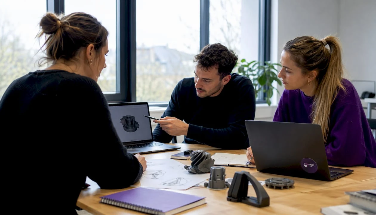 Réunion d’équipe autour de la conception sur SolidWorks