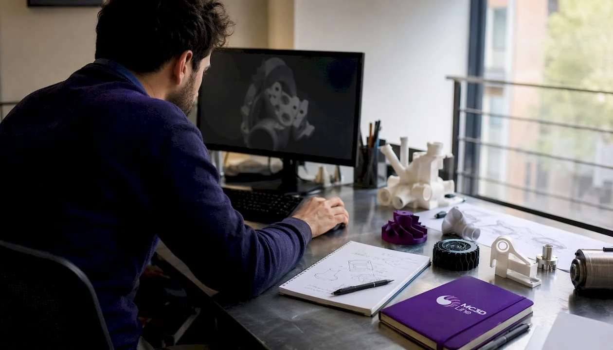 Dans son bureau d’études, un ingénieur travaille sur son ordinateur en utilisant un logiciel de conception assistée par ordinateur pour développer de nouveaux projets.