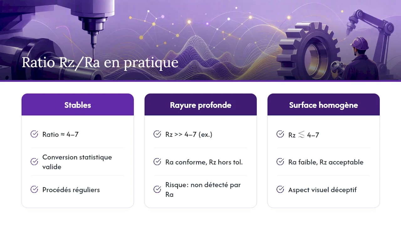 Schéma montrant les plages de rapports Rz à Ra et les pièges de conversion