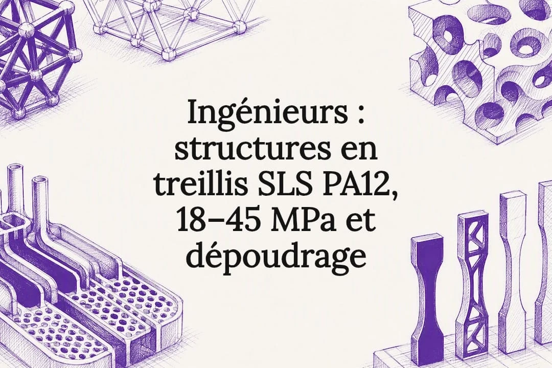 Ingénieurs : structures en treillis SLS PA12, 18–45 MPa et dépoudrage