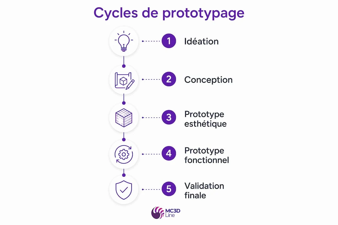 Schéma visuel détaillant les différentes étapes de la création d’un prototype produit