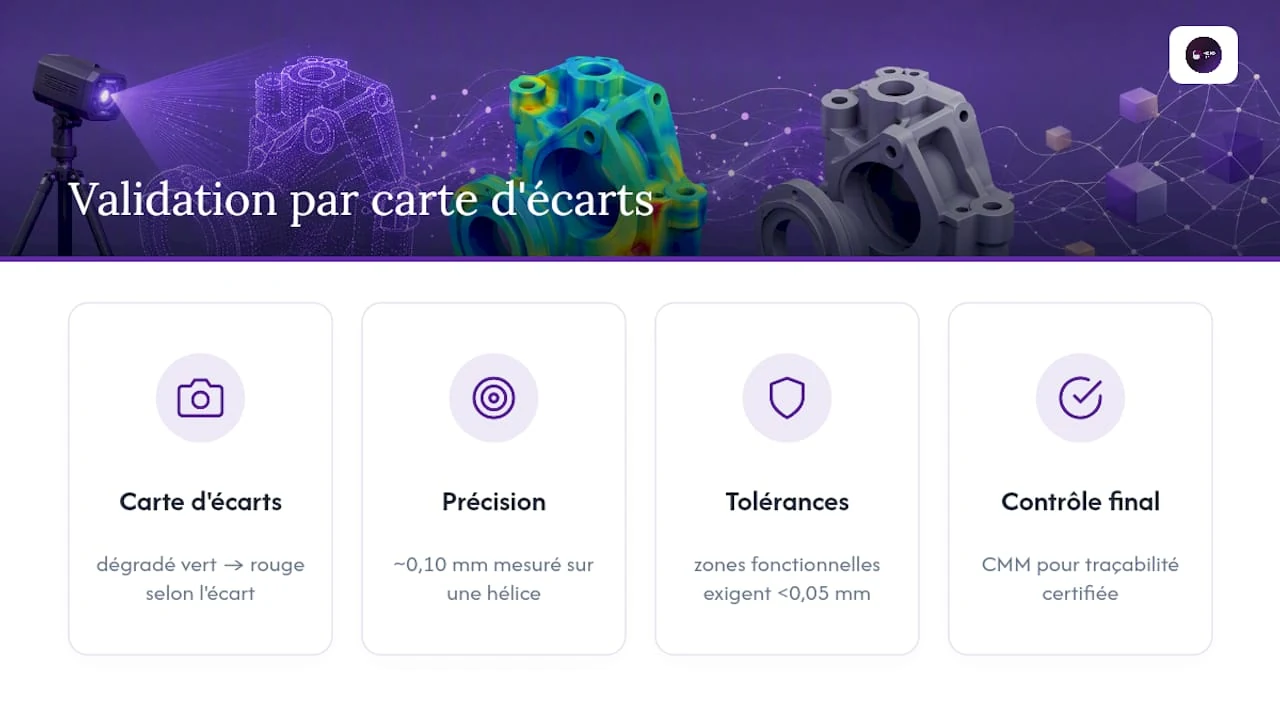 Carte des écarts entre le scan et le modèle CAO