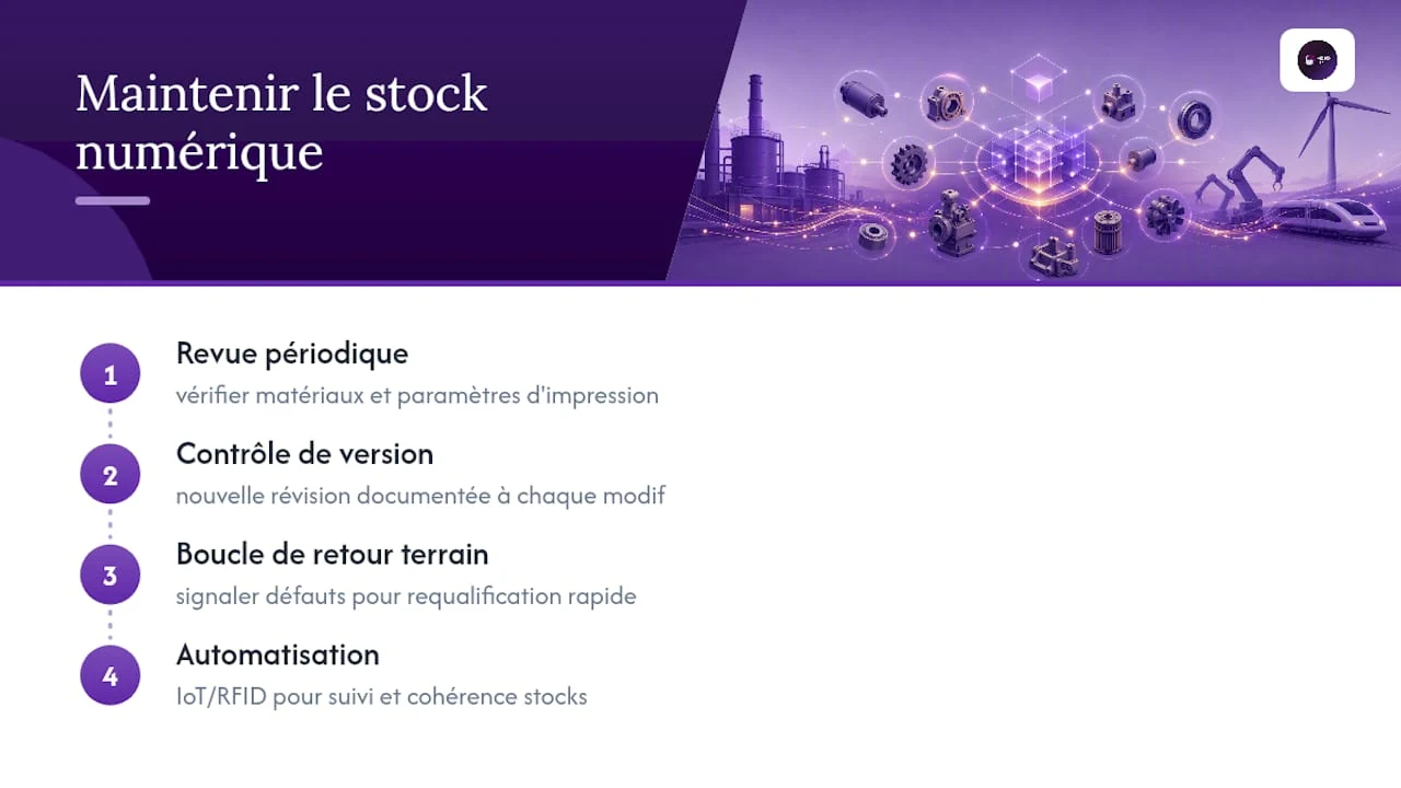 Comment maintenir un stock numérique de pièces à jour dans le temps ? — overview diagram
