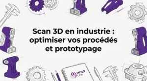 Bannière illustrée avec des outils industriels et un scanner