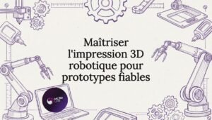 Illustration de page de titre alliant éléments robotiques et effets 3D